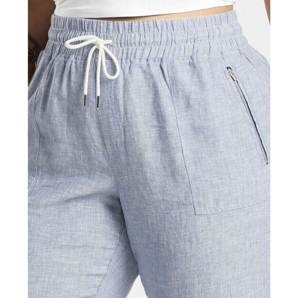 Athleta Chambray Blue Cabo Casual Linen Jogger Pant Tie Waist Front Zip 4 - Picture 3 of 16